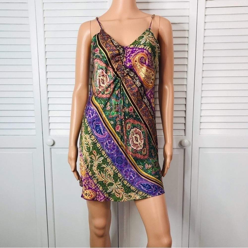 ZARA Multicolored Printed V-Neck Mini Dress Size Small